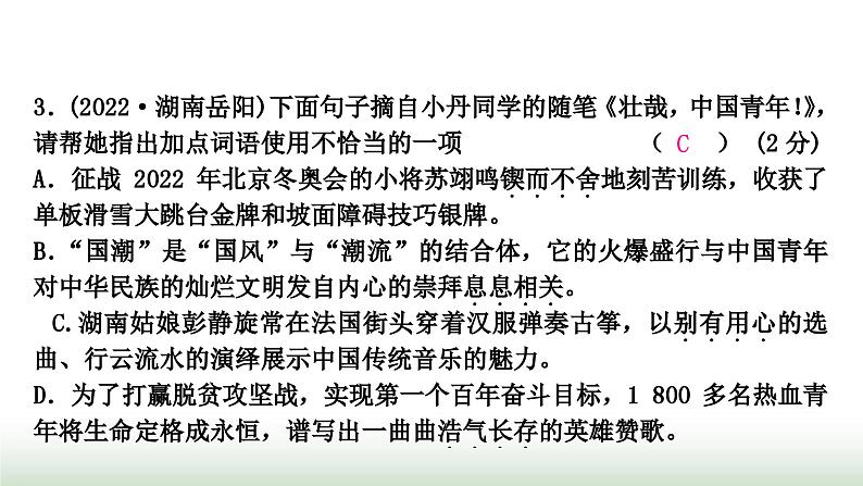 中考语文复习积累与运用2专题四词语理解与运用作业课件06