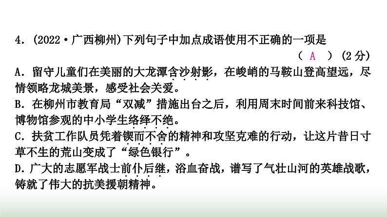 中考语文复习积累与运用2专题四词语理解与运用作业课件08