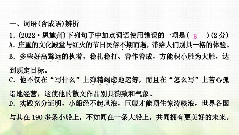 中考语文复习积累与运用2专题四词语理解与运用教学课件第4页