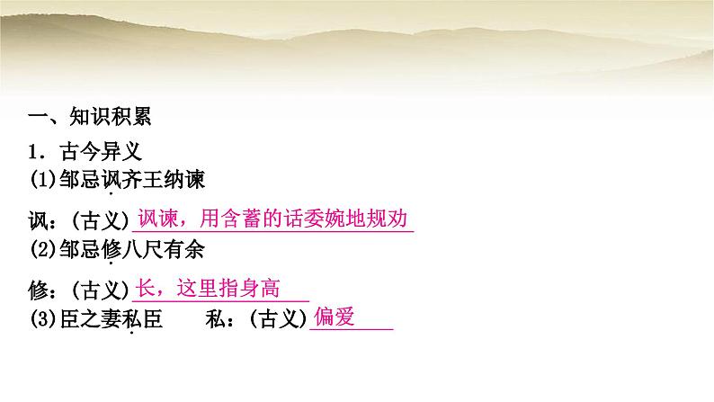 中考语文复习文言文基础储备练5邹忌讽齐王纳谏教学课件第6页