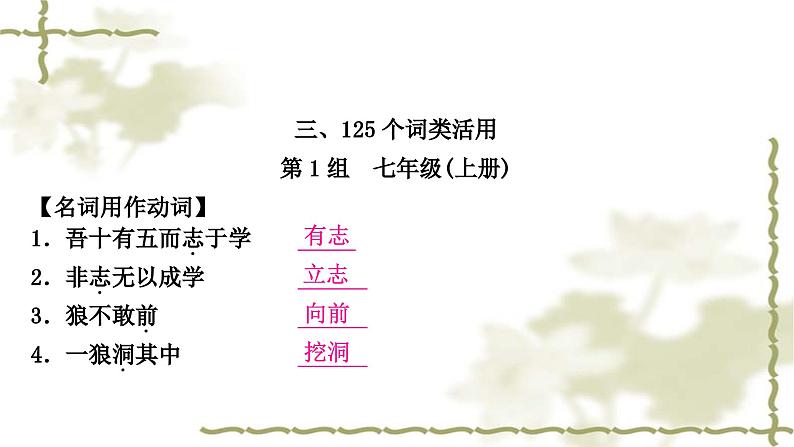 中考语文复习古诗文阅读文言文知识整合练125个词类活用教学课件第2页