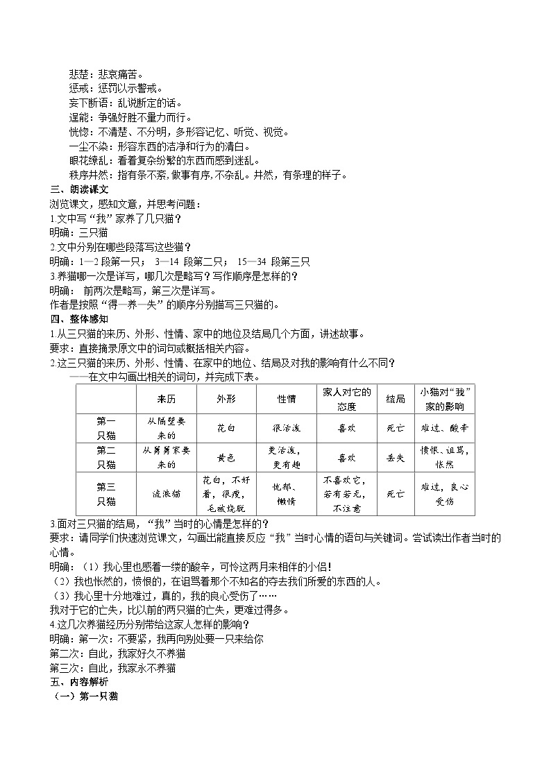 【核心素养】部编版初中语文七年级上册16《猫》 课件+教案+导学案（师生版）+同步测试（含答案）02