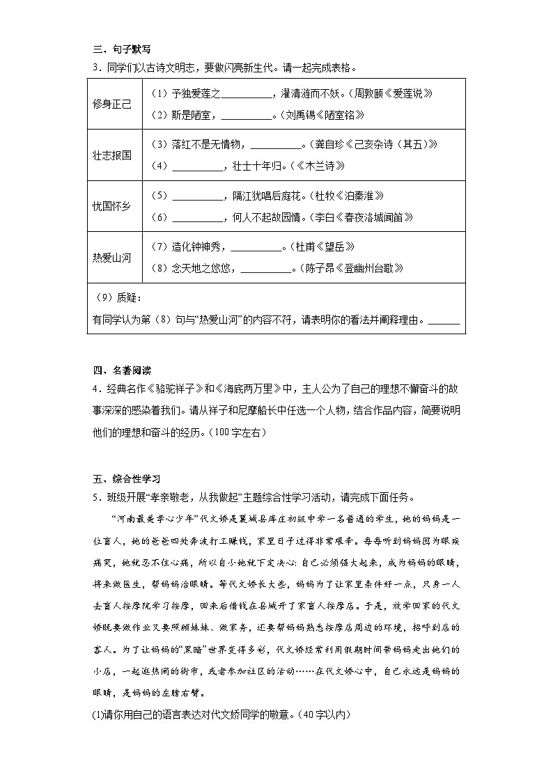 河南省南阳市桐柏县2022-2023学年七年级下学期期末语文试题（含答案）02