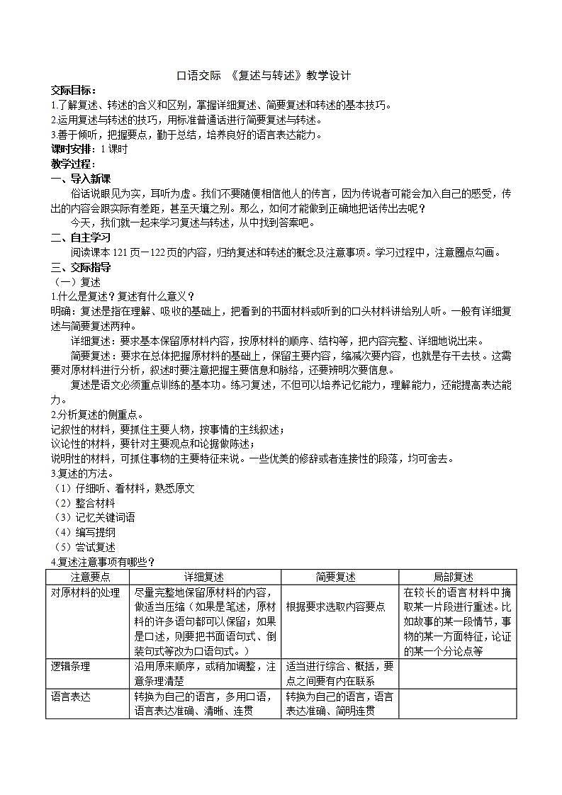【核心素养】部编版初中语文八上第五单元口语交际《复述与转述》（课件+教案）01