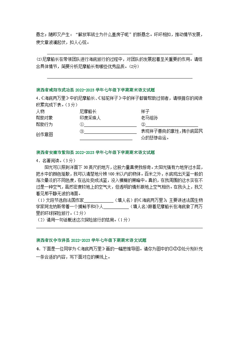 陕西省部分地区2022-2023学年下学期七年级语文期末试卷汇编：名著阅读第2页