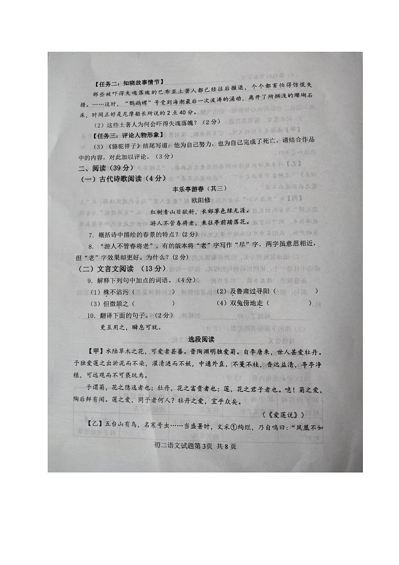 山东省烟台市莱山区（五四制）2022-2023学年七年级下学期期末考试语文试题03
