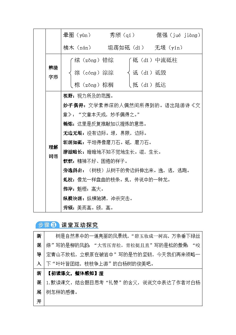 人教部编版语文八年级上册 白杨礼赞 教案02