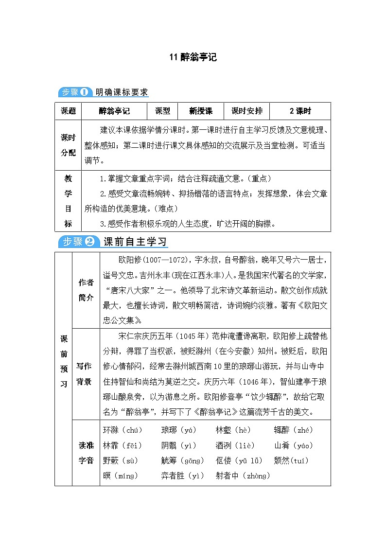 人教部编版语文九年级上册 醉翁亭记-教案01