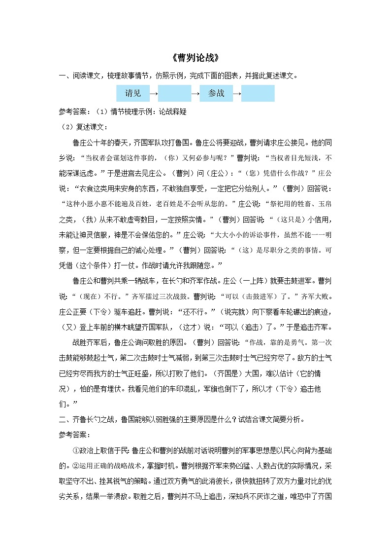 2023九年级语文下册第六单元20曹刿论战课后习题（部编版）01