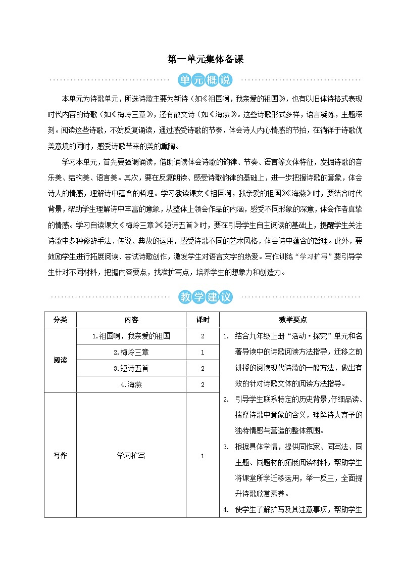 2023九年级语文下册第一单元1祖国啊我亲爱的祖国教案（部编版）第1页