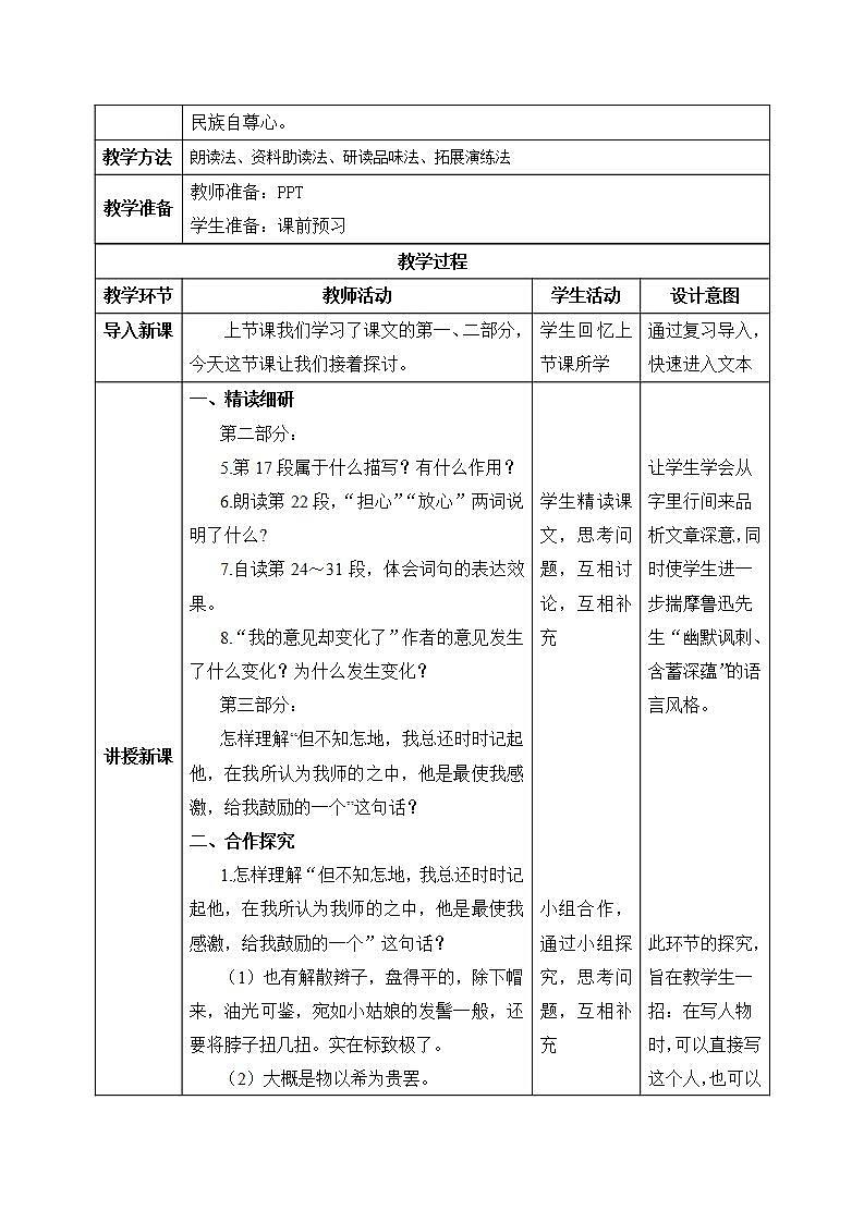 【核心素养目标】人教部编版初中语文八年级上册 《藤野先生》第二课时课件+教案+同步分层练习（含答案）02