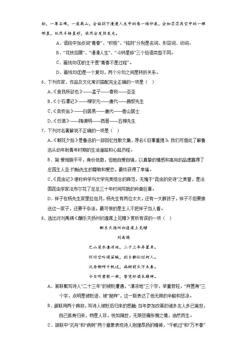 2023年辽宁省朝阳市朝阳县部分学校中考四模语文试题（含解析）02