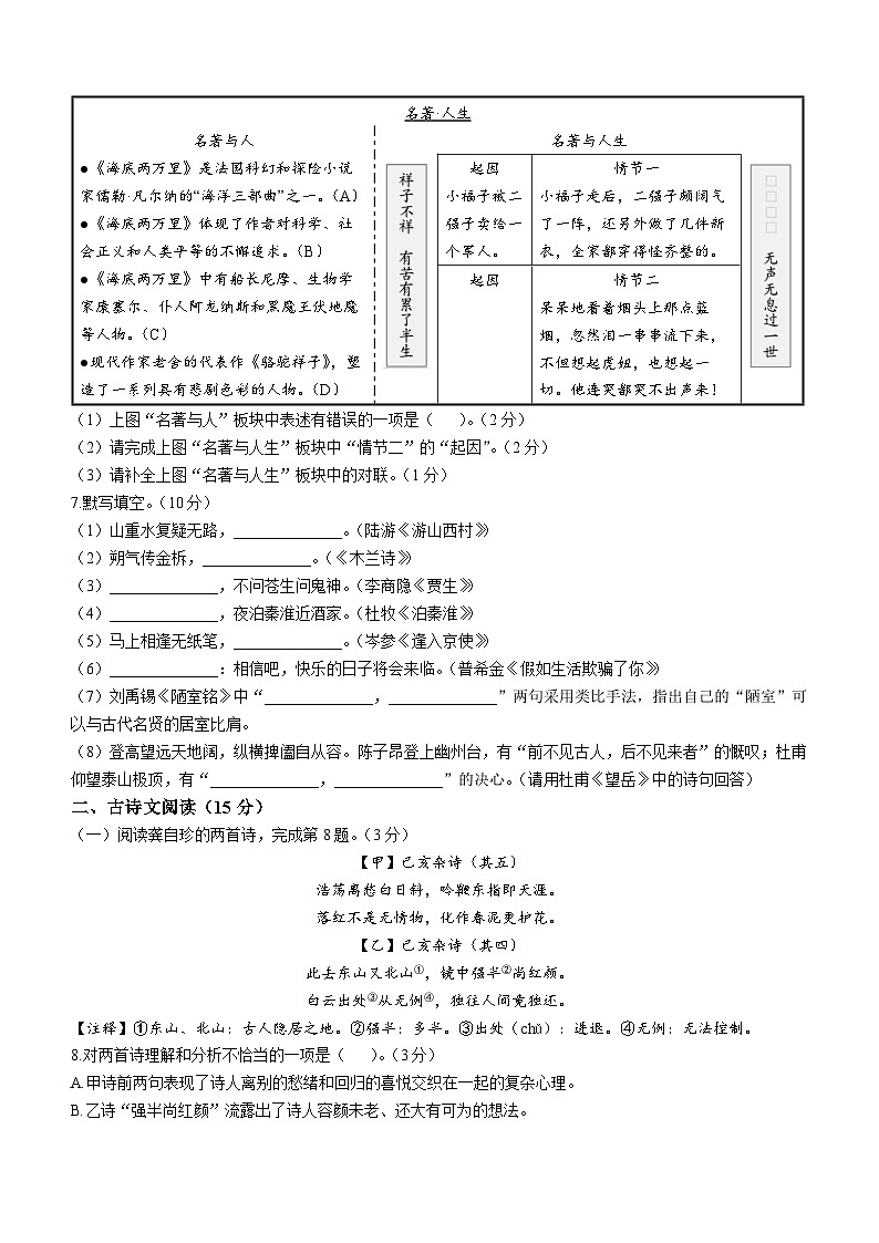 辽宁省大连市甘井子区2022-2023学年七年级下学期期末语文试题02