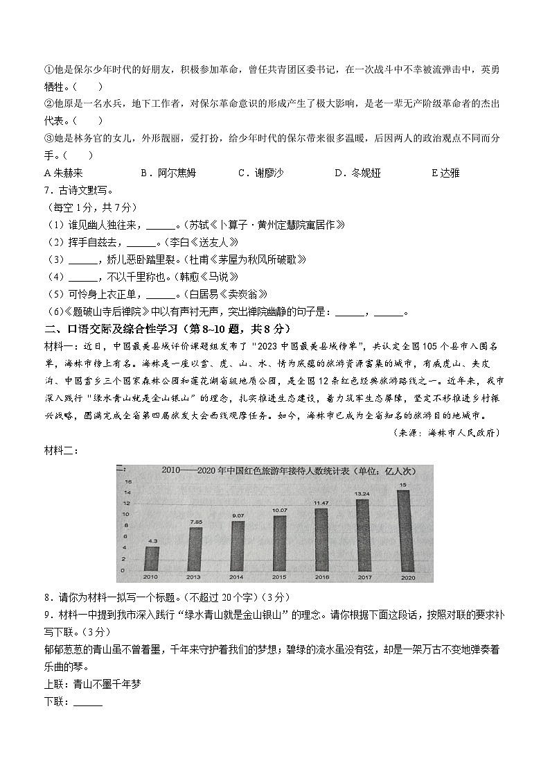 黑龙江省牡丹江市海林市2022-2023学年八年级下学期期末语文试题（含答案）第2页