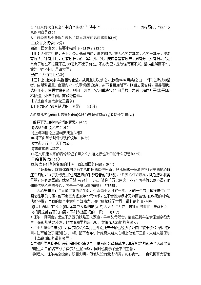 海南省澄迈县2022-2023学年八年级下学期期末考试语文试题（含答案）第3页