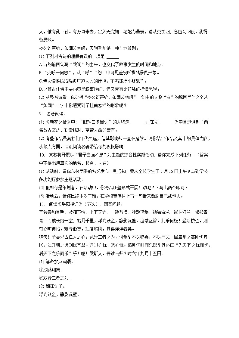 2023年黑龙江省绥化市中考语文试卷（含答案解析）03
