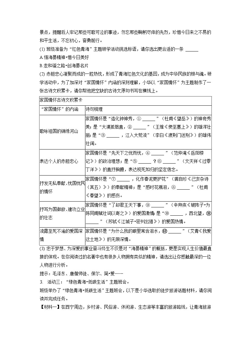 2023年青海省中考语文试卷（含答案解析）02