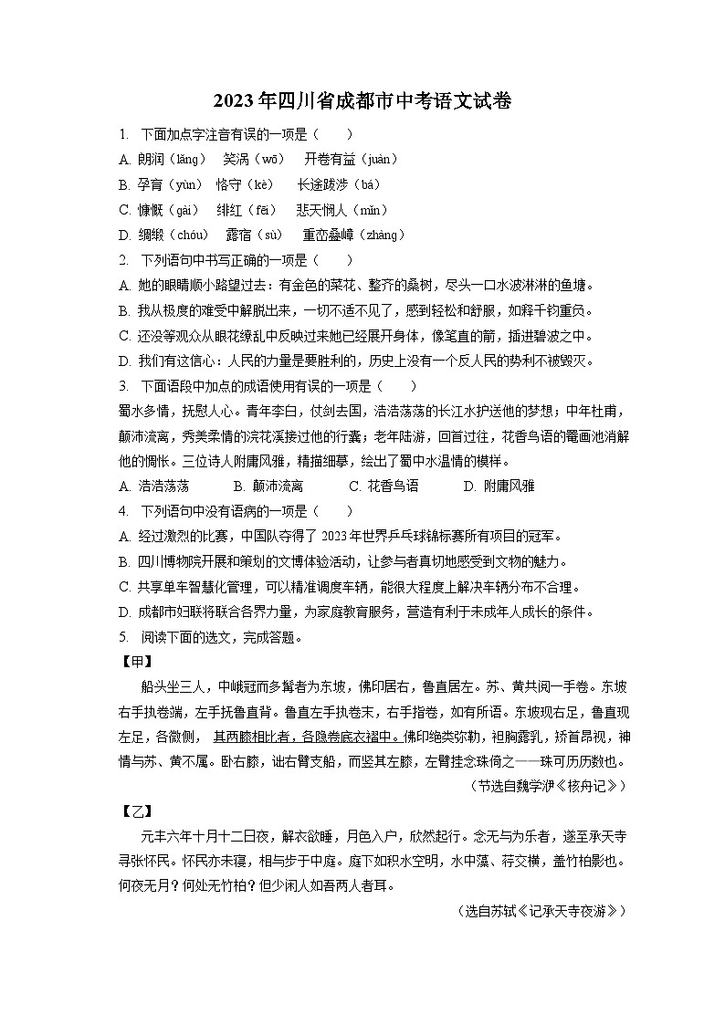 2023年四川省成都市中考语文试卷（含答案解析）01