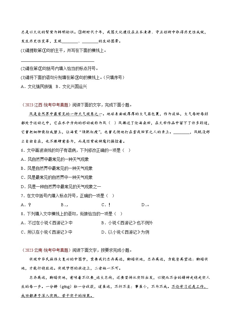 2023年中考语文真题分类汇编——专题03  句子（全国通用）02