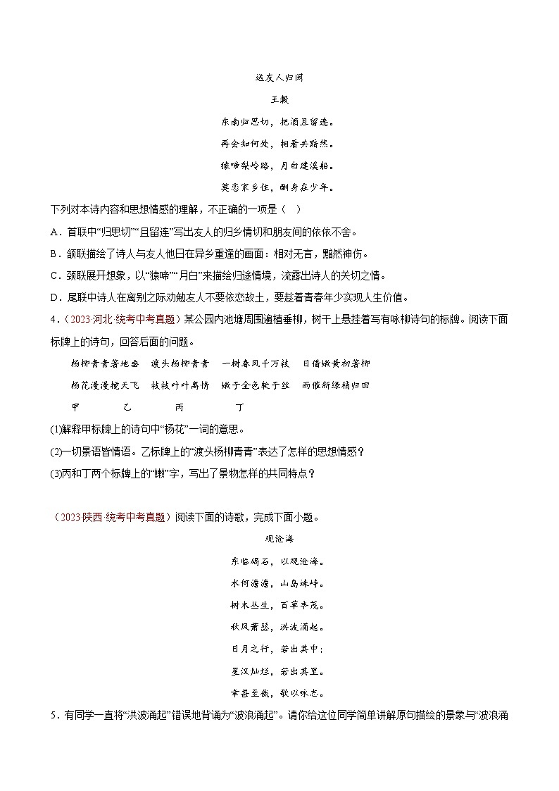 2023年中考语文真题分类汇编——专题06  古诗鉴赏（全国通用）02