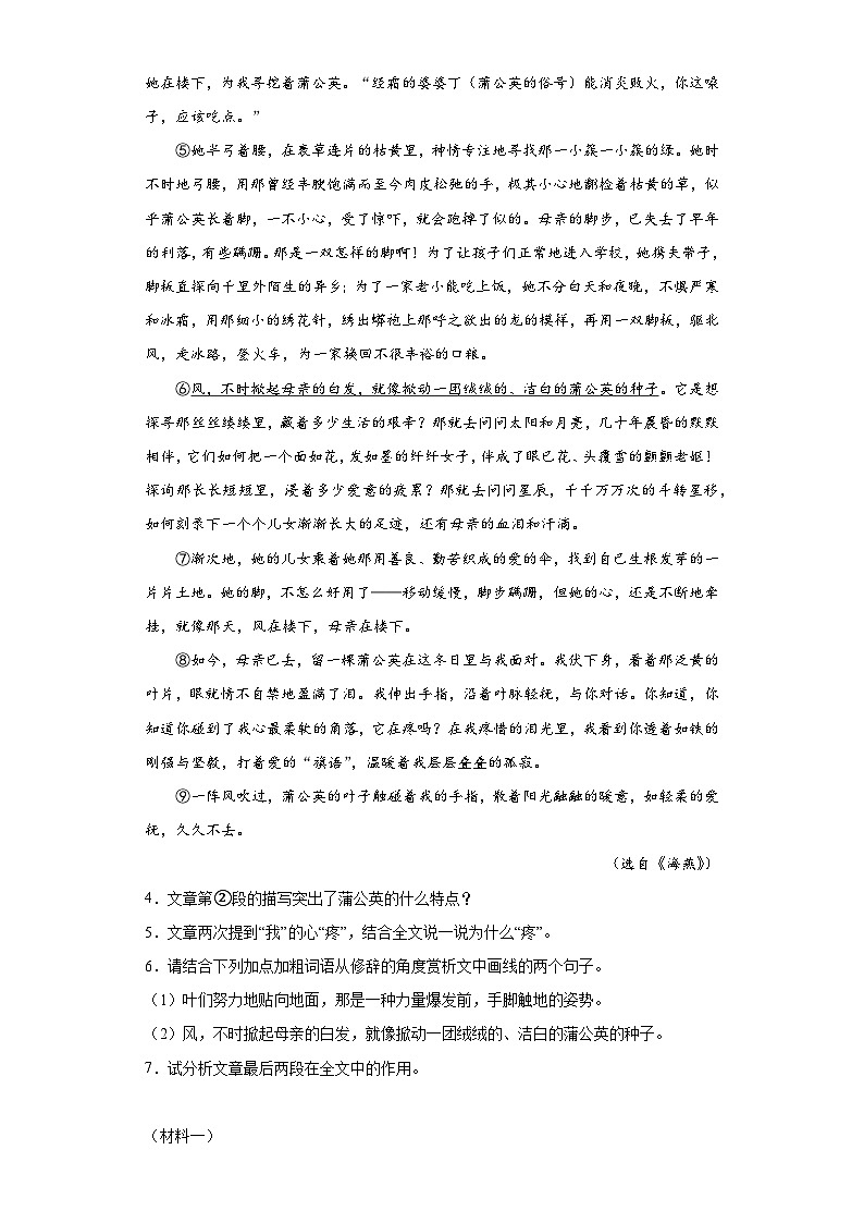 安徽省合肥市蜀山区2021-2022学年七年级下学期期末语文试题（含答案）第3页