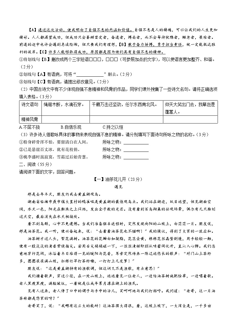 安徽省亳州市利辛县2022-2023学年九年级上学期期末语文试题（含答案）02