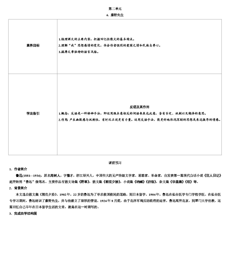 第6课《藤野先生》导学案  统编版语文八年级上册01