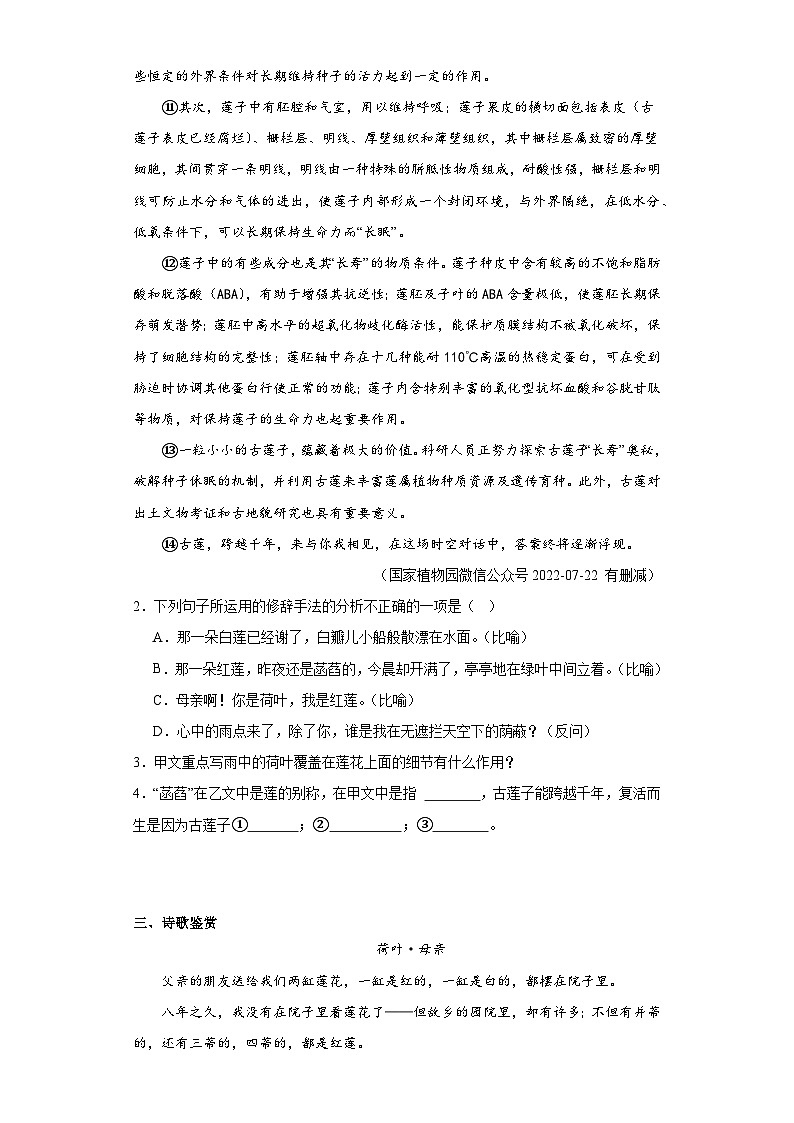 7_散文诗两首（金色花、荷叶母亲） 同步练习 七年级语文上册 部编版.docx7_散文诗两首（金色花、荷叶母亲） 同步练习 七年级语文上册 部编版第3页