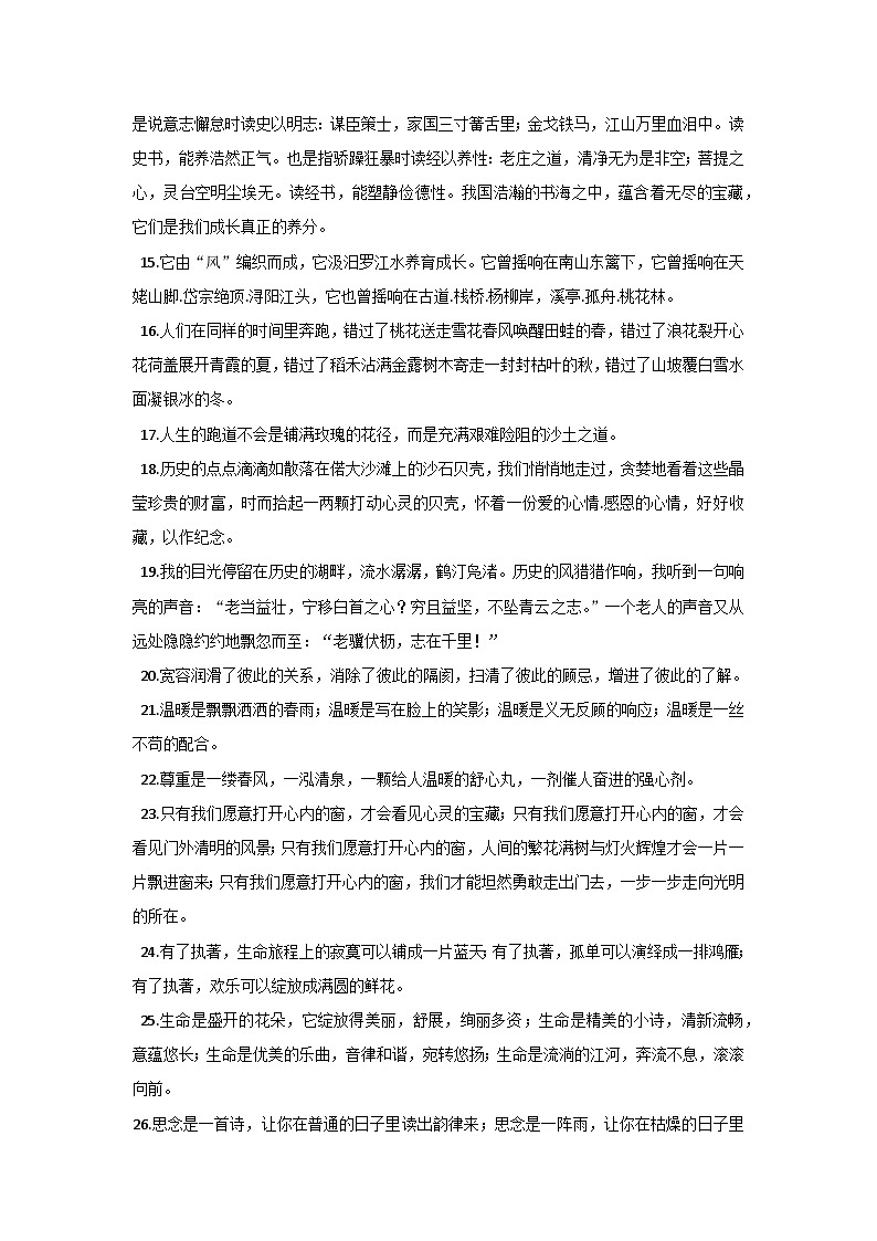 初中语文考试作文精彩段落第3页