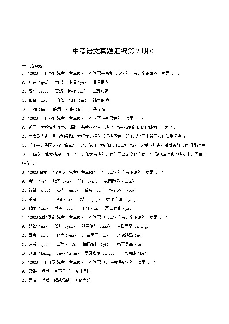 中考语文真题汇编第2期0102