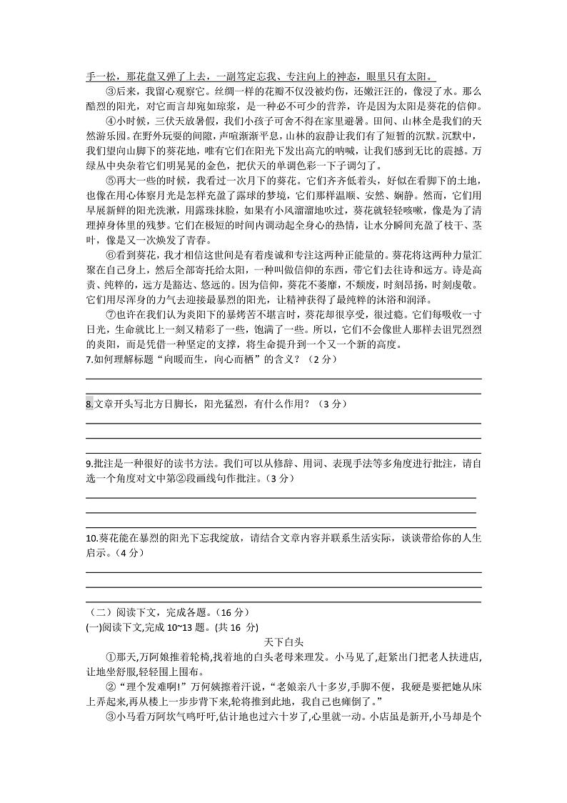 河南省濮阳市卫都实验学校2022-2023学年七年级上学期期末语文试题03