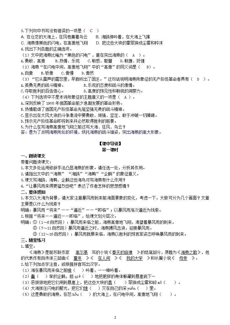 【核心素养】部编版初中语文九下4《海燕》 课件+教案+导学案（师生版）+同步测试（含答案）02