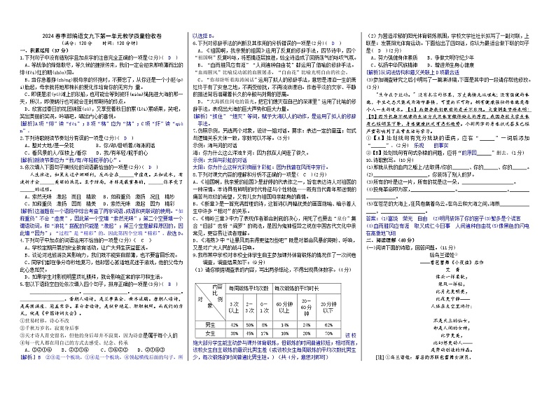 2024春季 部编语文九下第一单元教学质量验收卷（解析版+原卷版）01