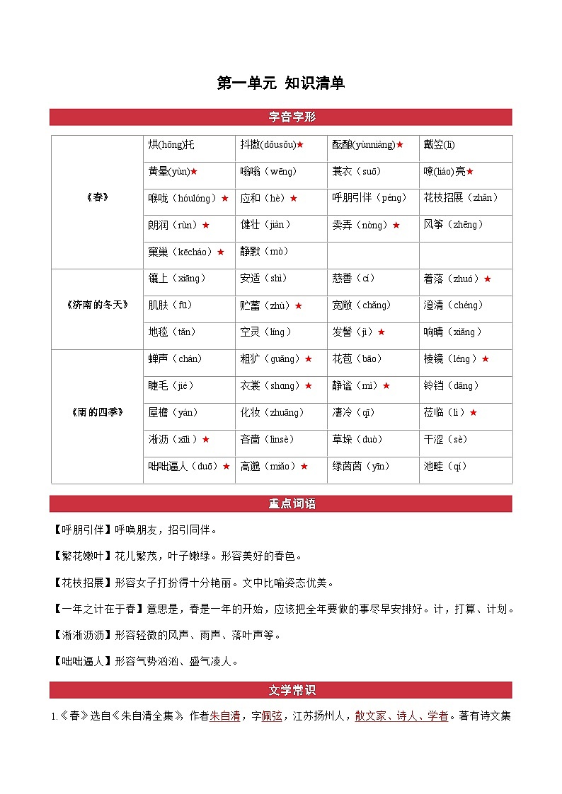 第一单元 单元测试+课件+知识清单01