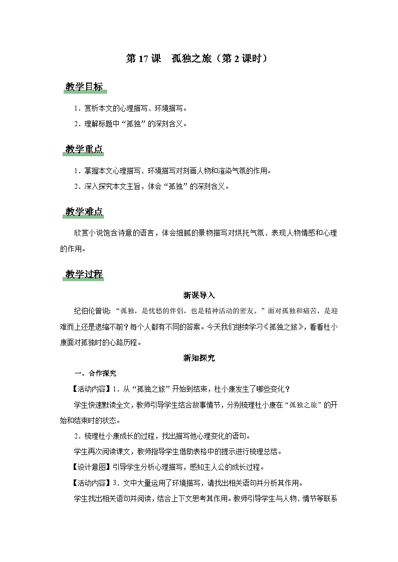 17[教学设计]孤独之旅（第2课时）第1页