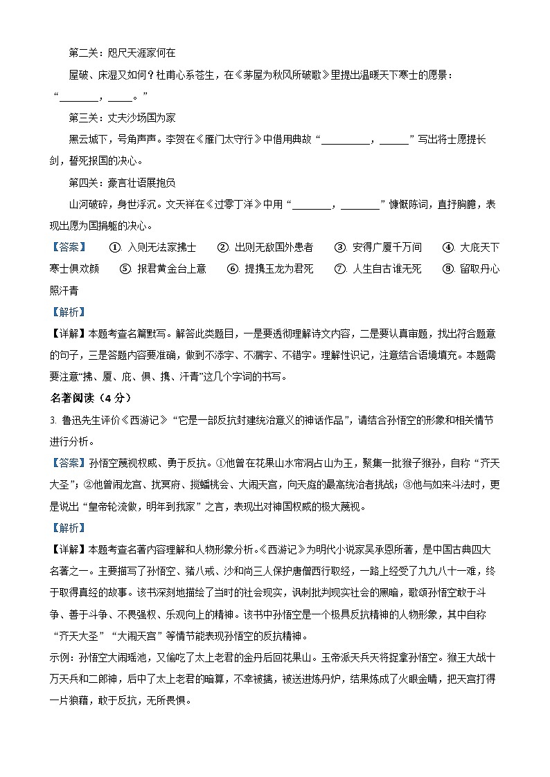 2023年河南省濮阳市范县中考一模语文试题（解析版）02