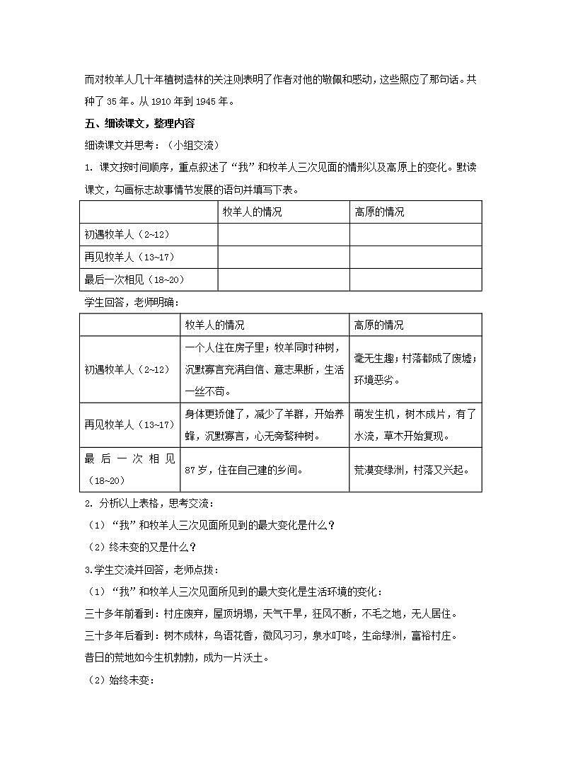 统编版七年级语文上册四单元《植树的牧羊人》教案（2课时）第3页