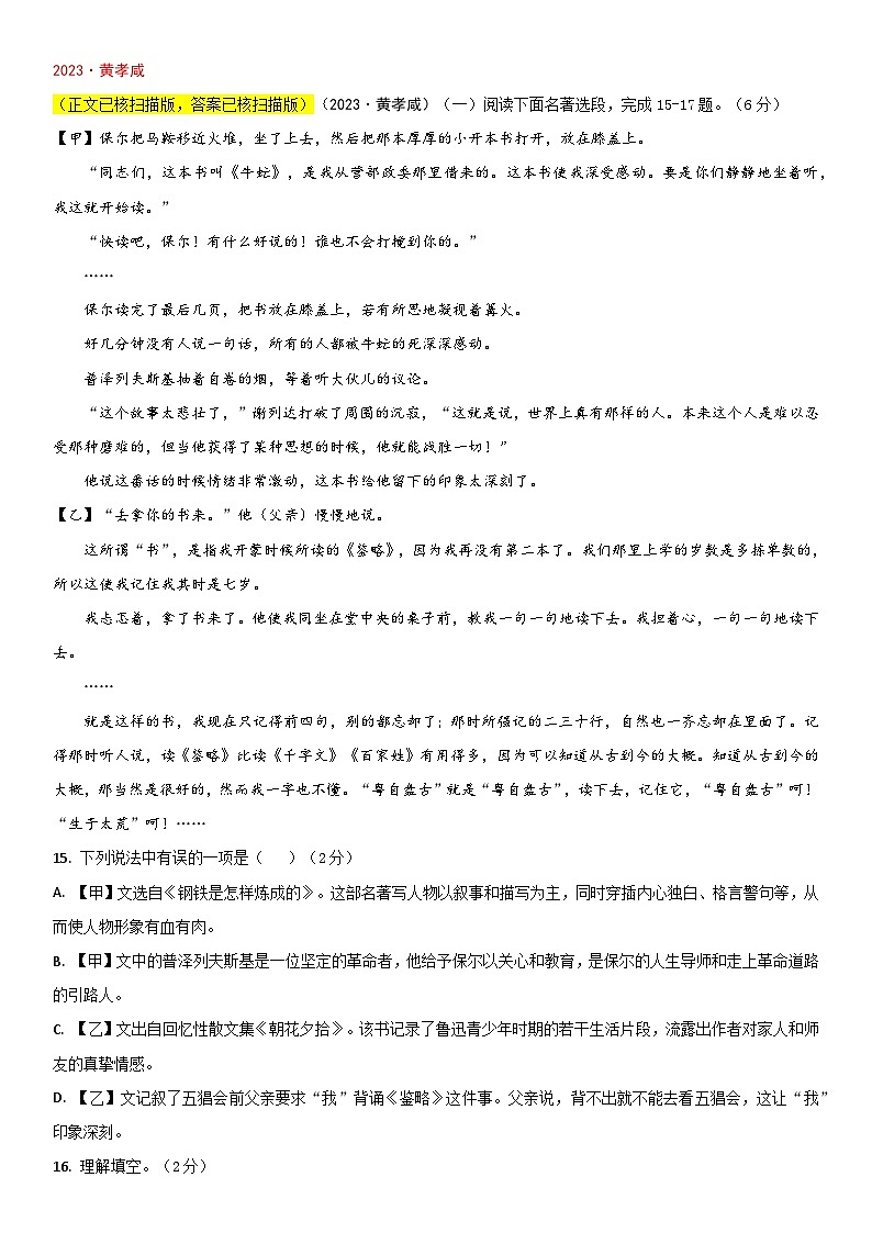 （2023中考）专题十三  名著阅读（大语段）第3页