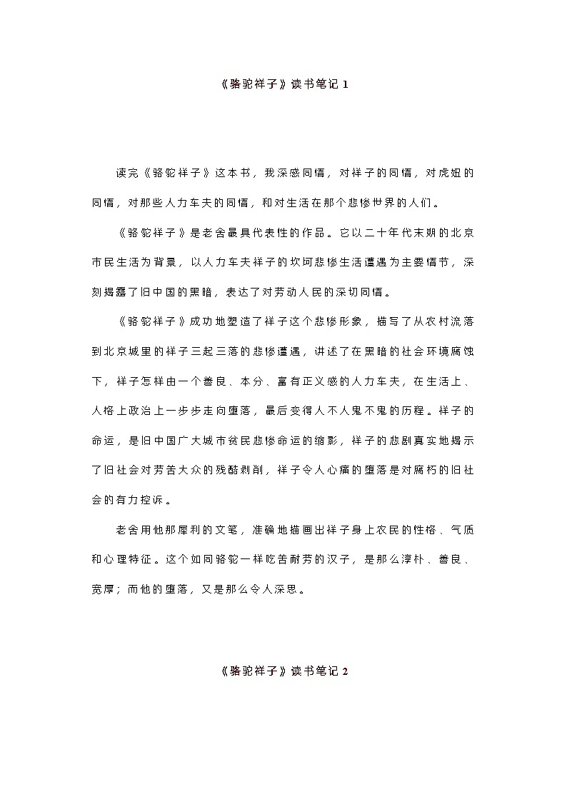 初中语文名著《骆驼祥子》读书笔记10篇第1页