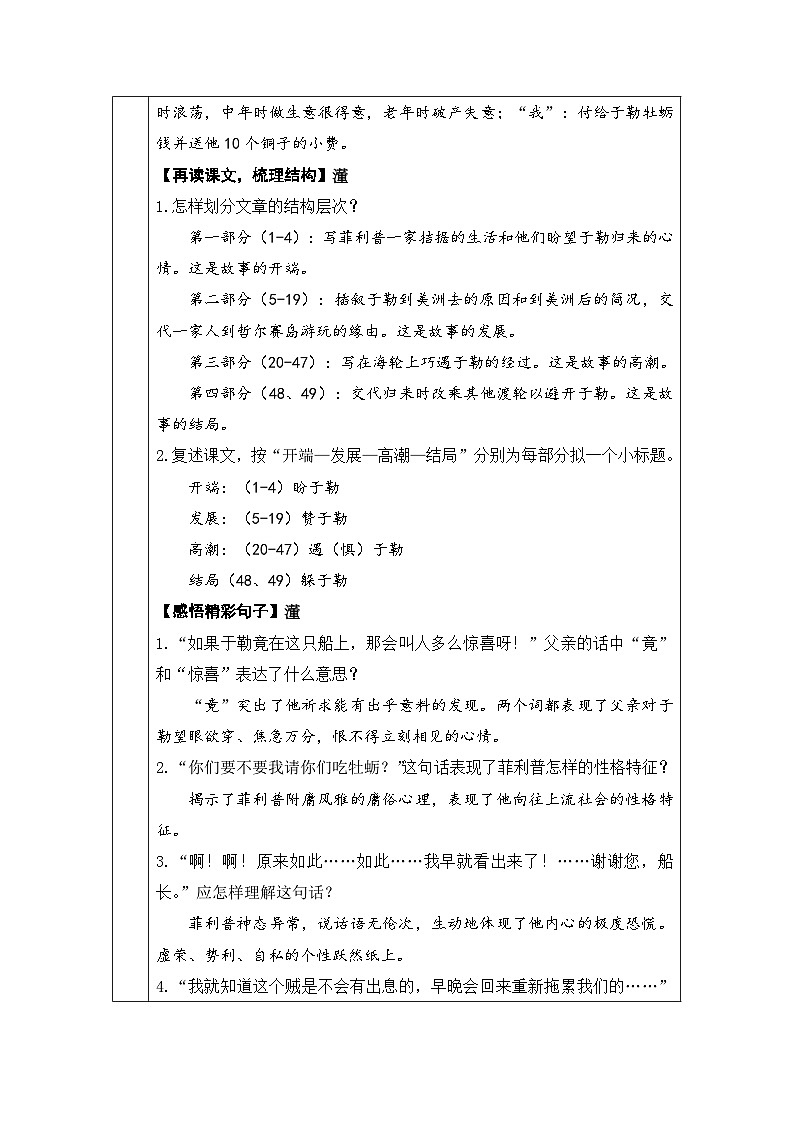 人教部编版语文九年级上册 我的叔叔于勒-教案03