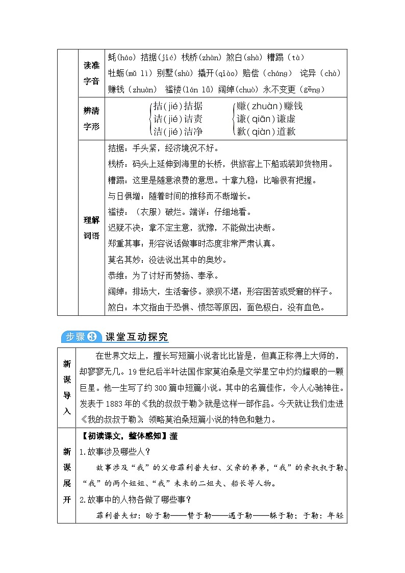 初中语文部编版九年级上册-我的叔叔于勒 课件+教案02