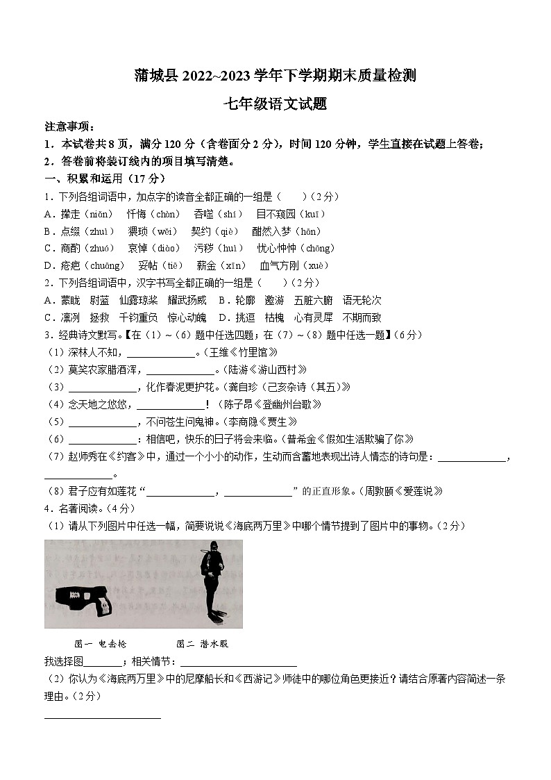 陕西省渭南市蒲城县2022-2023学年七年级下学期期末语文试题（含答案）01