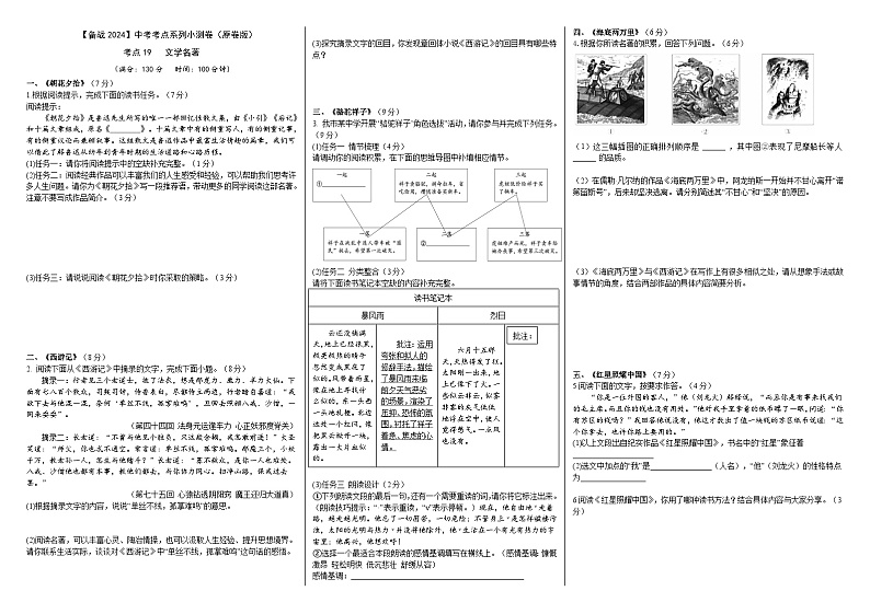 【备战2024中考】考点19：文学名著小测卷（原卷版）第1页