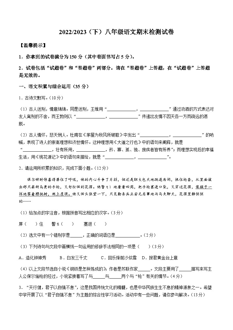 安徽省阜阳市临泉县2022-2023学年八年级下学期期末语文试题01