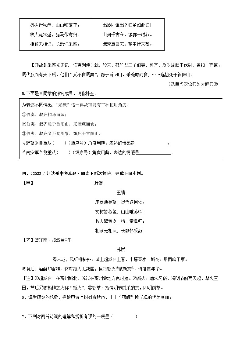 中考语文一轮复习通关练习专题22：八年级上册诗歌鉴赏（含解析）第2页