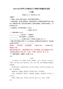 【开学摸底考】部编版语文九年级上学期--开学摸底考试卷（上海）（考试版+解析版）