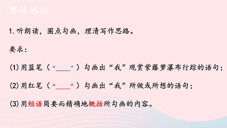 部编七年级语文下册第五单元18紫藤萝瀑布第1课时教学课件第8页