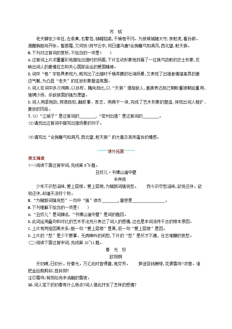 九年级语文下册第三单元12词四首课时习题（附解析人教版）02