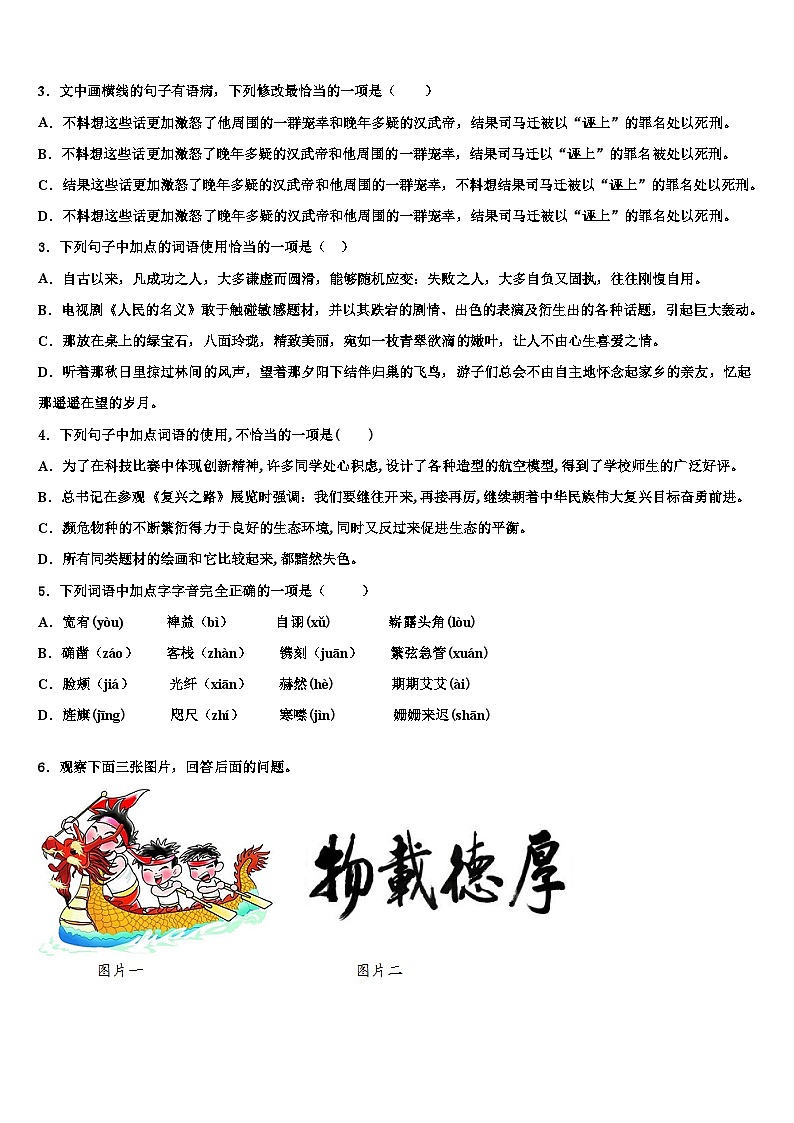2022-2023学年【首发】广东省深圳市中考语文适应性模拟试题含解析02