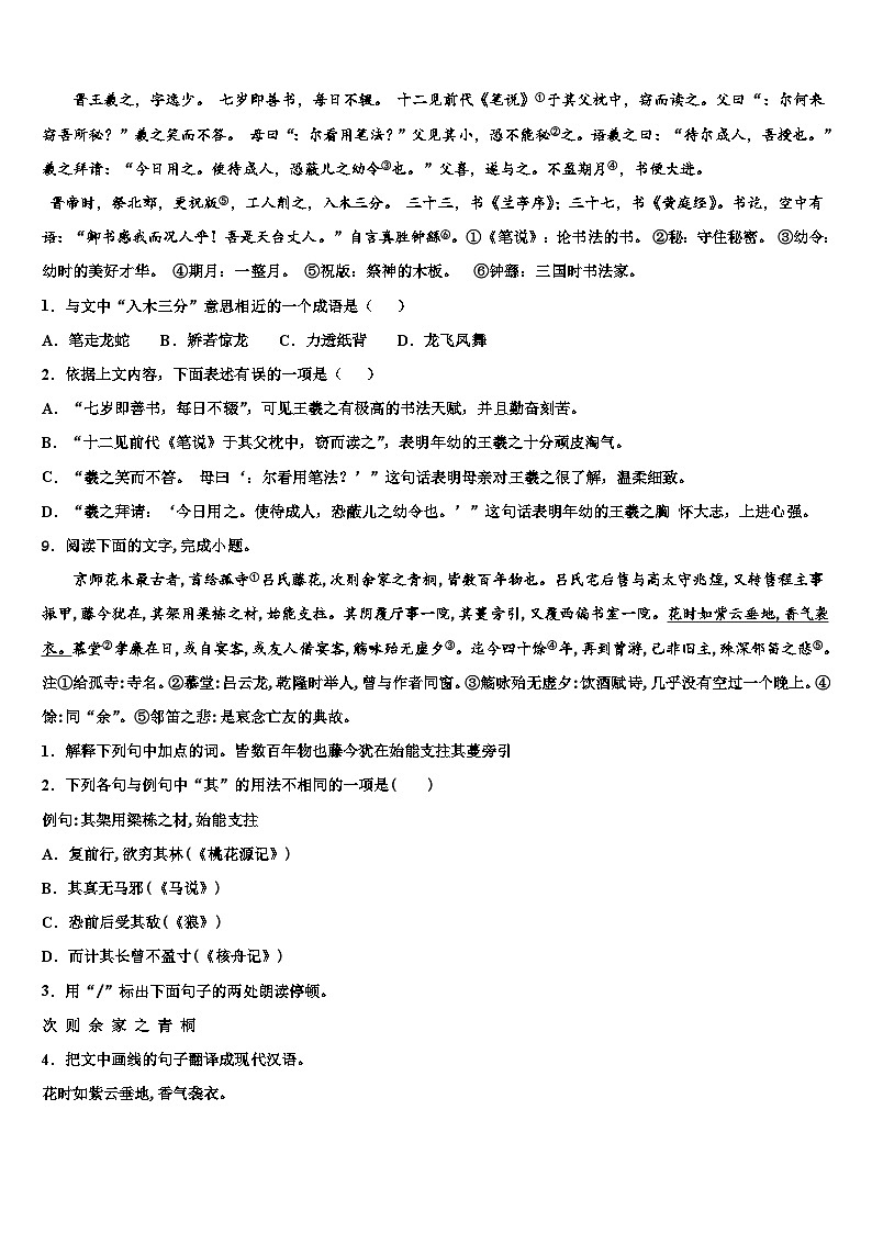 2022-2023学年安徽界首地区市级名校中考五模语文试题含解析第3页